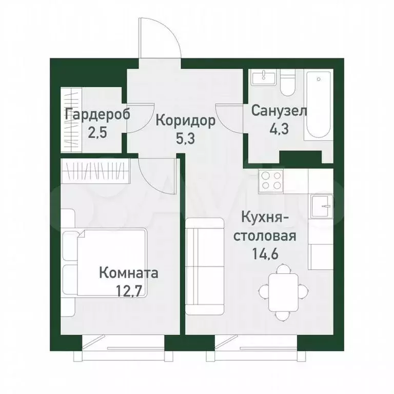 2-к. квартира, 41,1м, 5/7эт. - Фото 1