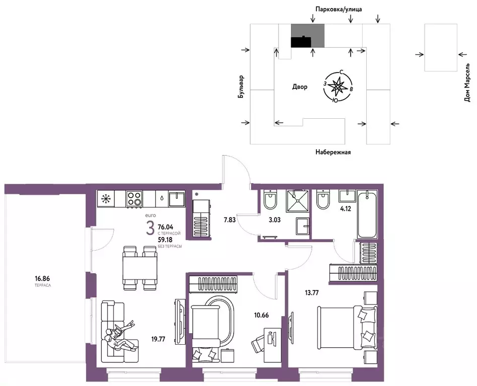 3-к кв. Тюменская область, Тюмень Береговая ул., 100к2 (76.04 м) - Фото 1