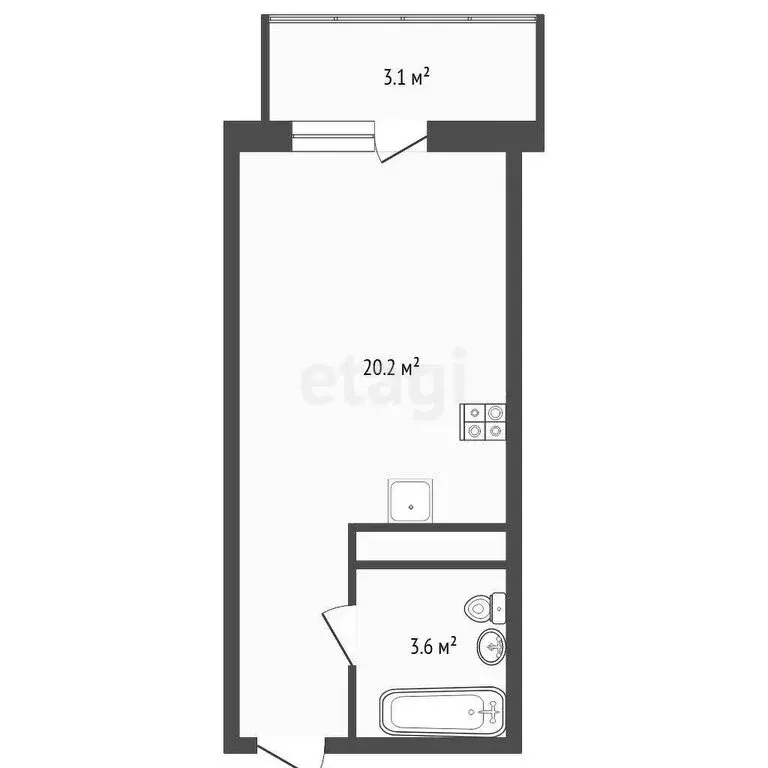 Квартира-студия: Тюмень, улица Тимофея Чаркова, 28 (24.7 м) - Фото 1