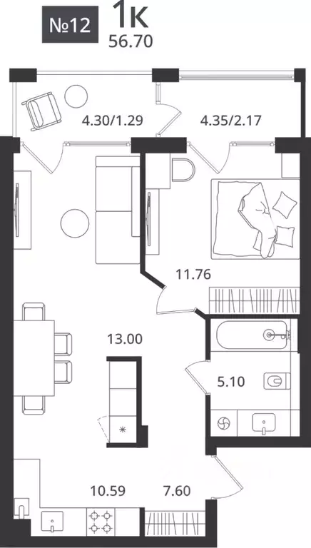1-к кв. Калининградская область, Светлогорск Новая ул., 108-114 (56.7 ... - Фото 1