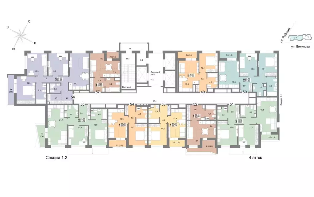 2-к кв. Свердловская область, Екатеринбург ул. Семена Лагоды, 80 (63.3 ... - Фото 2