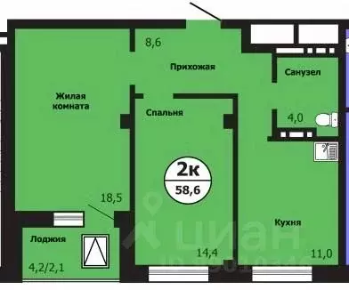 2-к кв. Красноярский край, Красноярск ул. Лесников, 51Б (58.5 м) - Фото 0
