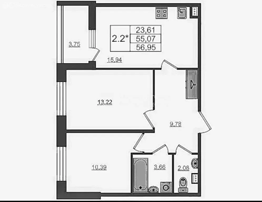 2-комнатная квартира: Санкт-Петербург, Парашютная улица, 71к2 (55 м) - Фото 1