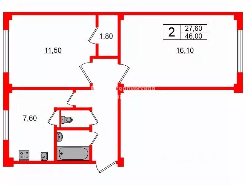 2-к кв. Санкт-Петербург ул. Бабушкина, 70 (46.0 м) - Фото 1