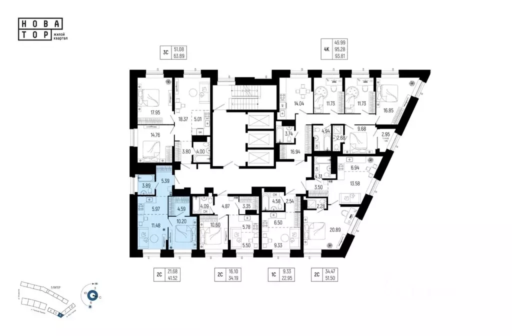 2-к кв. Башкортостан, Уфа Глумилино-1 мкр, Новатор жилой комплекс ... - Фото 1