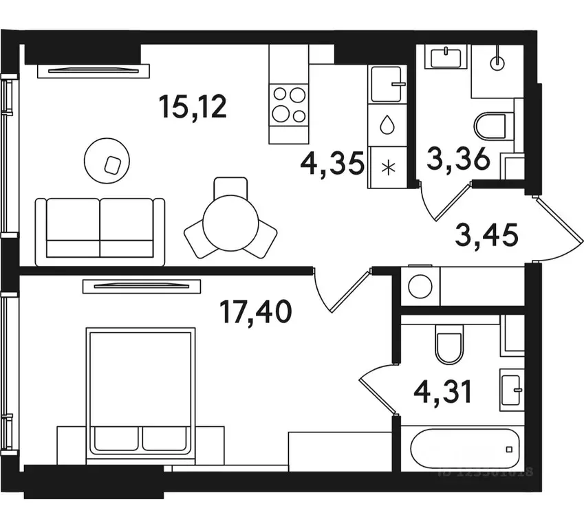 1-к кв. Москва ул. Сокольнический Вал, 2АС1 (47.99 м) - Фото 0