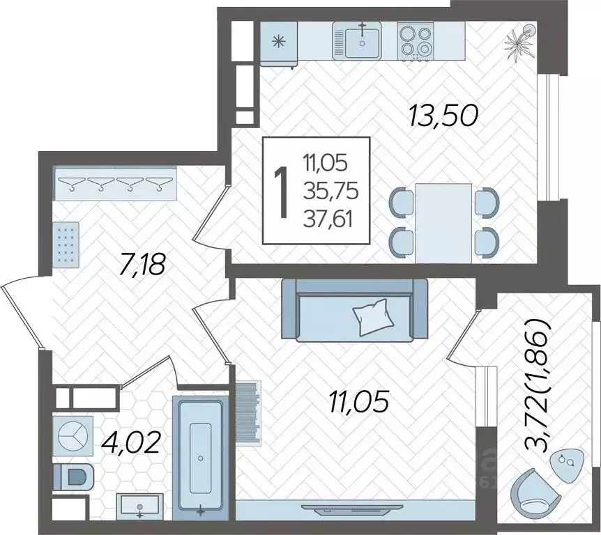 1-к кв. Краснодарский край, Краснодар Уральская ул., 87/7 (38.15 м) - Фото 1