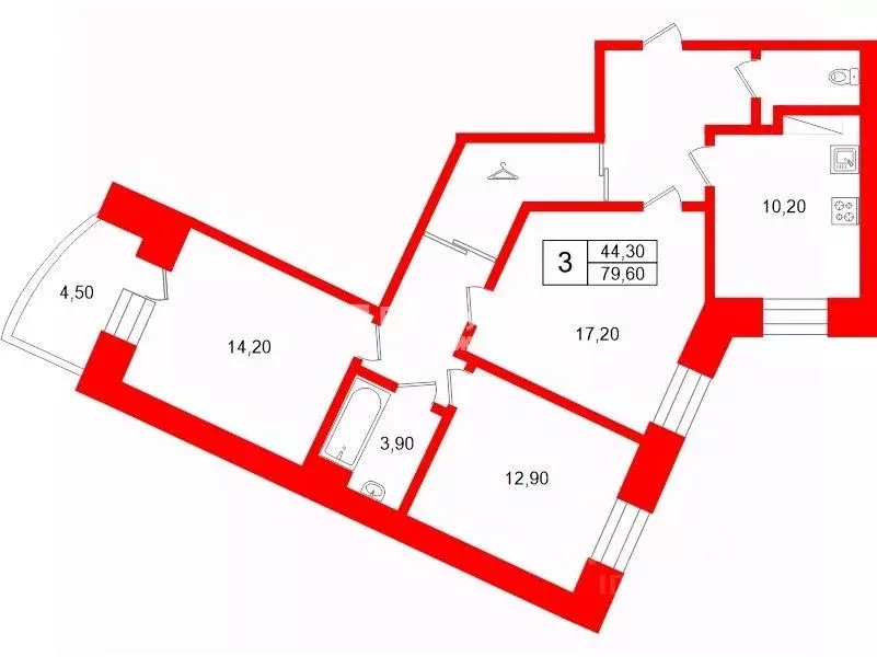3-к кв. Санкт-Петербург Пулковское ш., 26к6 (79.6 м) - Фото 1