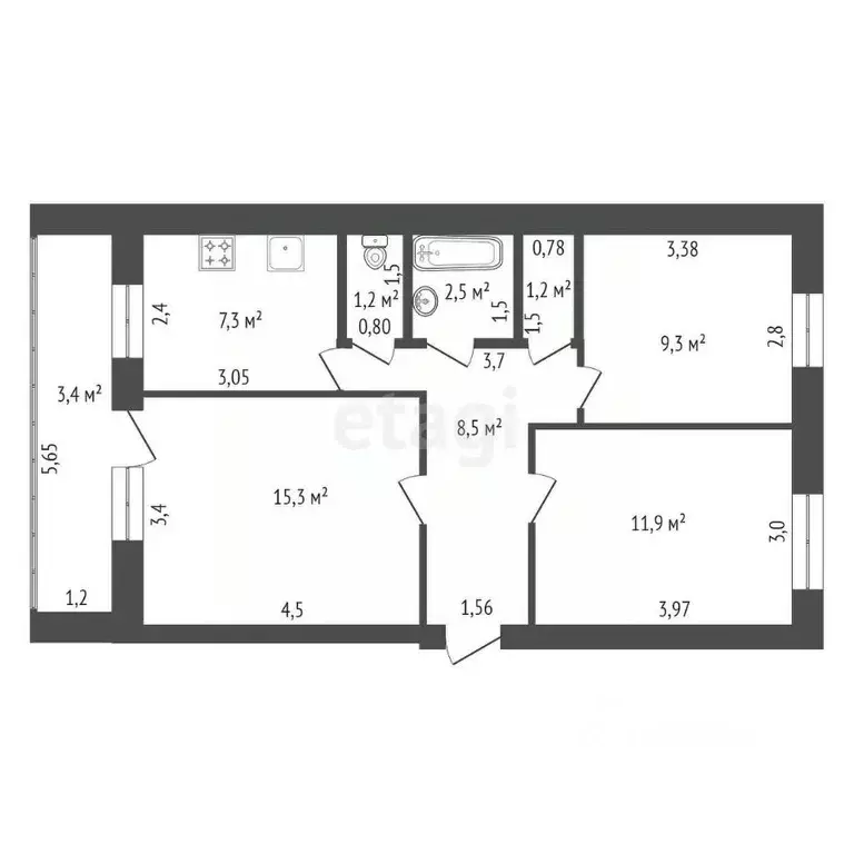 3-к кв. Башкортостан, Давлеканово Московская ул., 112 (57.2 м) - Фото 1