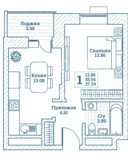 1-комнатная квартира: посёлок городского типа Монино, улица Генерала ... - Фото 1