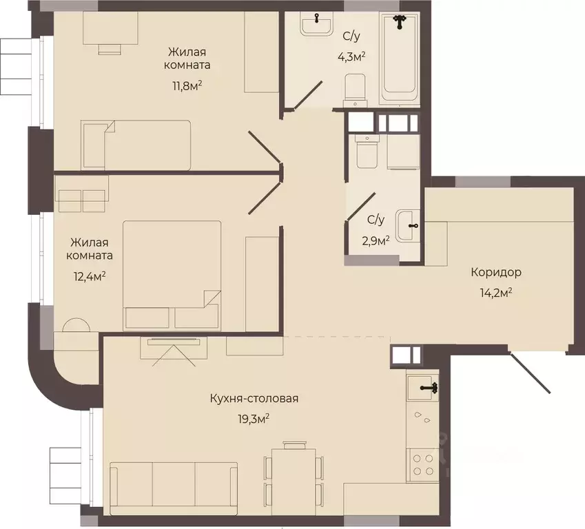 2-к кв. Нижегородская область, Нижний Новгород Соцгород жилрайон, 1-й ... - Фото 1