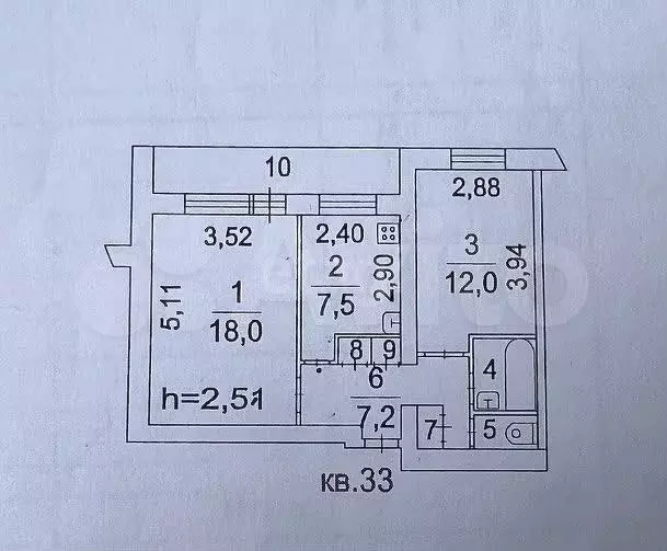2-к. квартира, 53,2 м, 2/9 эт. - Фото 0