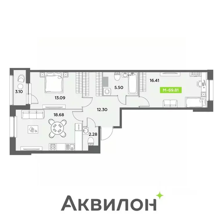 2-к кв. Санкт-Петербург Аквилон Ливз 2 жилой комплекс (69.81 м) - Фото 0