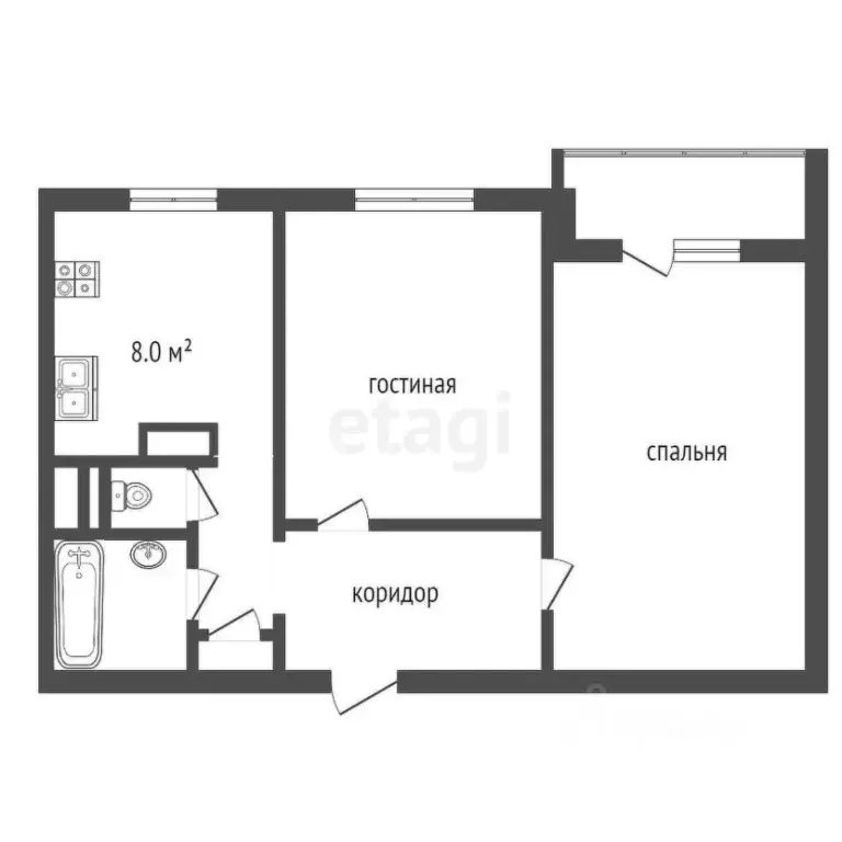 2-к кв. Крым, Симферополь ул. Маршала Жукова (48.3 м) - Фото 1