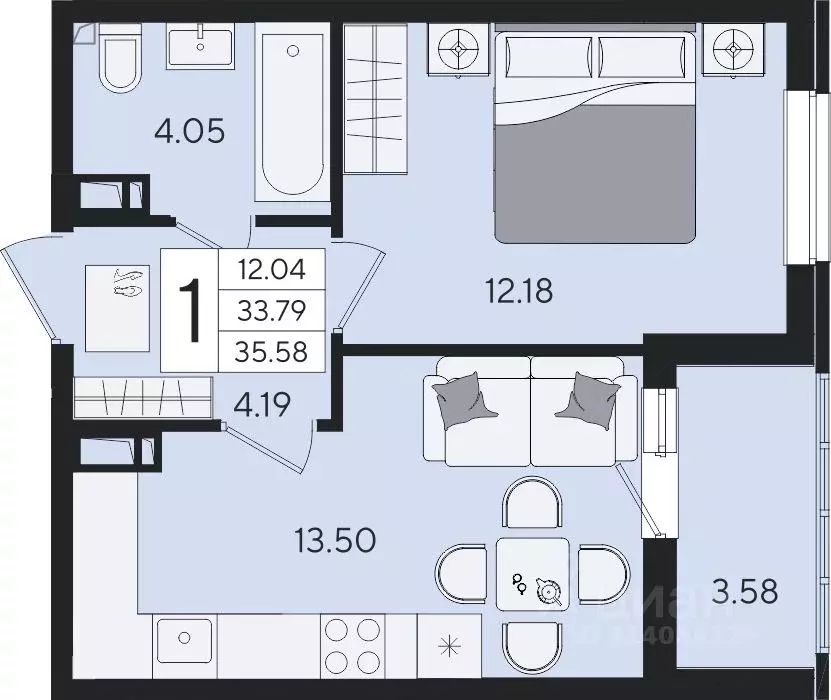 1-к кв. Краснодарский край, Краснодар  (35.58 м) - Фото 2