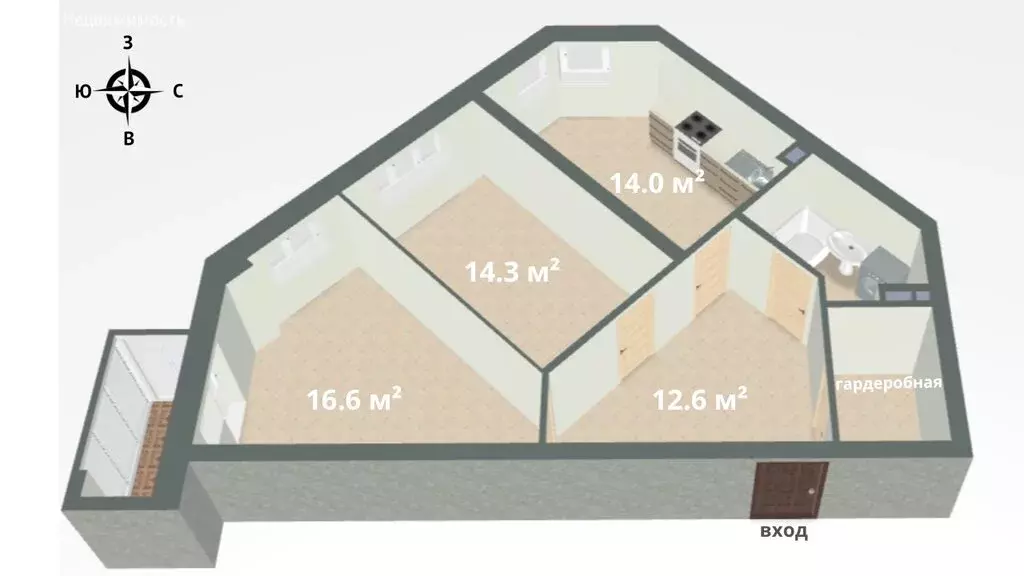 2-комнатная квартира: екатеринбург, улица блюхера, 93 (66.3 м) - Фото 1