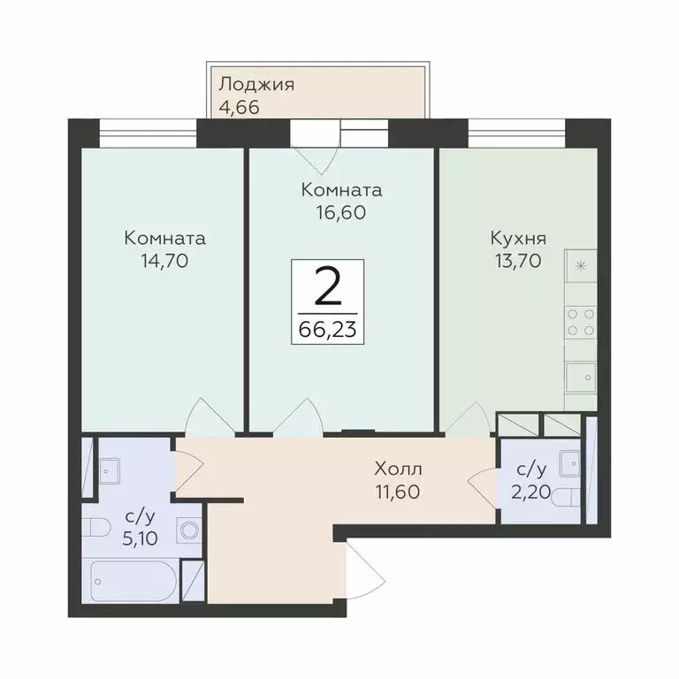 2-комнатная квартира: посёлок городского типа Родники, жилой комплекс ... - Фото 1