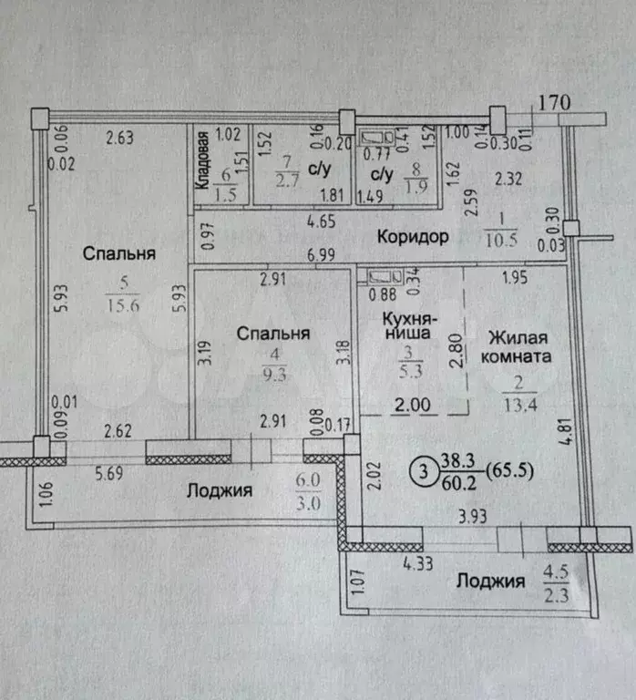 2-к. квартира, 60,2 м, 2/12 эт. - Фото 0