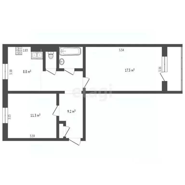 2-к кв. Ямало-Ненецкий АО, Ноябрьск Холмогорская ул., 66 (52.0 м) - Фото 2