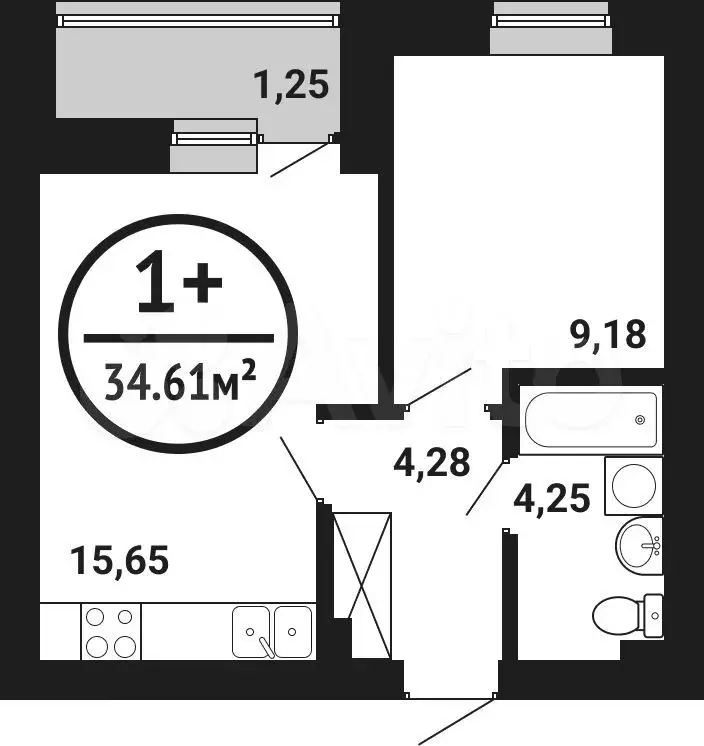 1-к. квартира, 34,6м, 5/8эт. - Фото 0