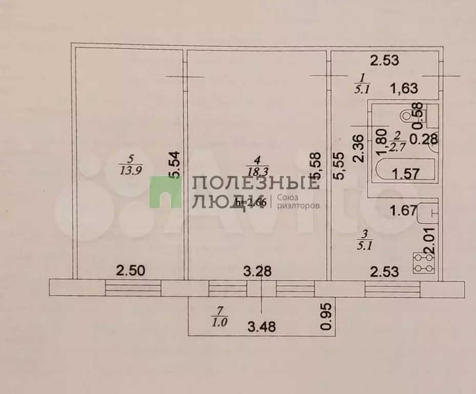 2-к. квартира, 45,1 м, 2/5 эт. - Фото 0