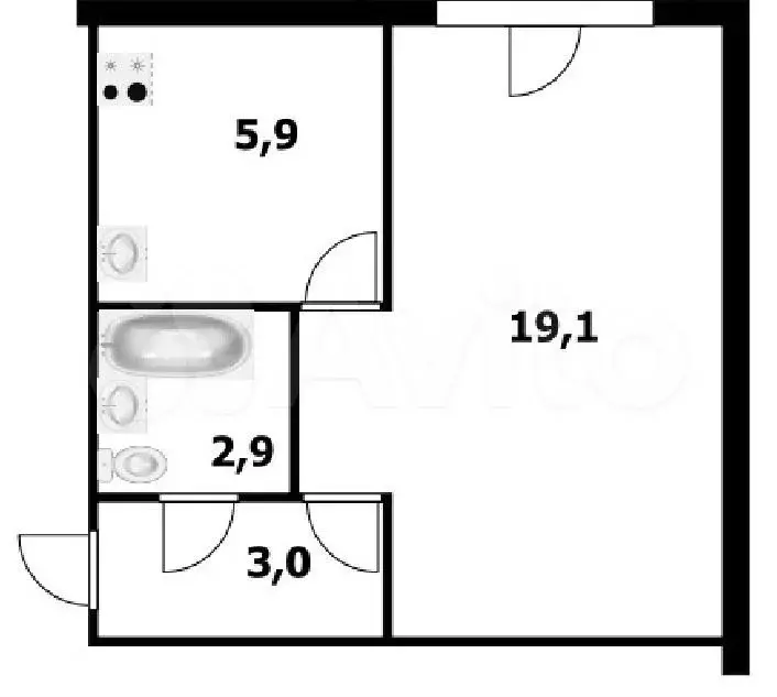 1-к. квартира, 30,7 м, 1/5 эт. - Фото 0
