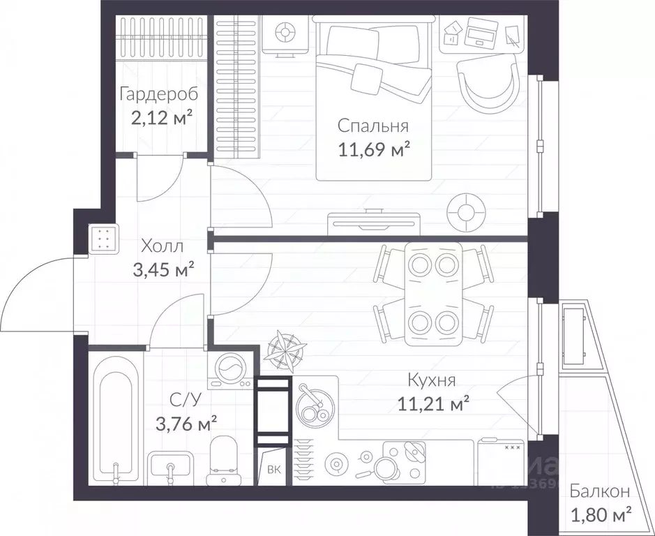 1-к кв. Ленинградская область, Сертолово Всеволожский район, Верен ... - Фото 1