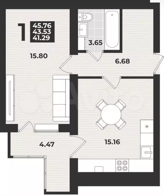 1-к. квартира, 45,7 м, 8/9 эт. - Фото 1