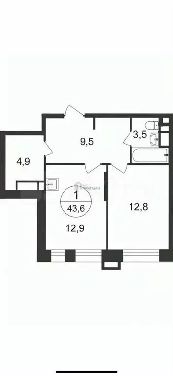 1-к кв. Москва, Москва, Московский г. ул. Лаптева, 9 (44.5 м) - Фото 2