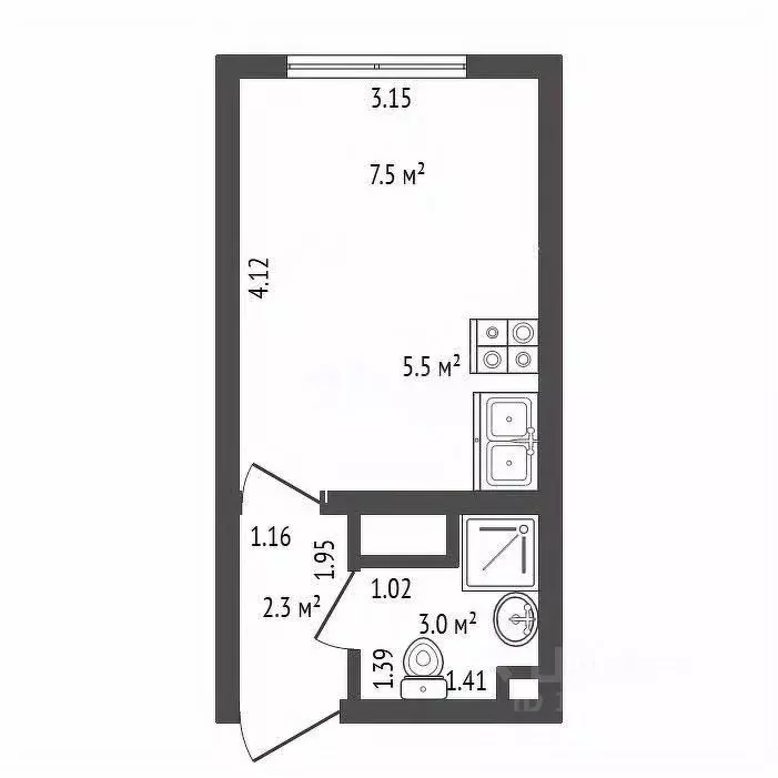 Студия Санкт-Петербург дор. Муринская, 31к1 (18.3 м) - Фото 2