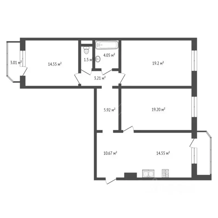 3-к кв. Тюменская область, Тюмень ул. Монтажников, 34 (92.2 м) - Фото 2
