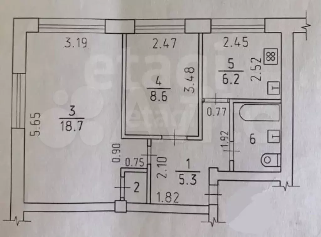 2-к. квартира, 42,7 м, 1/5 эт. - Фото 0
