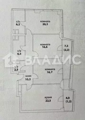 4-к. квартира, 101 м, 24/25 эт. - Фото 1