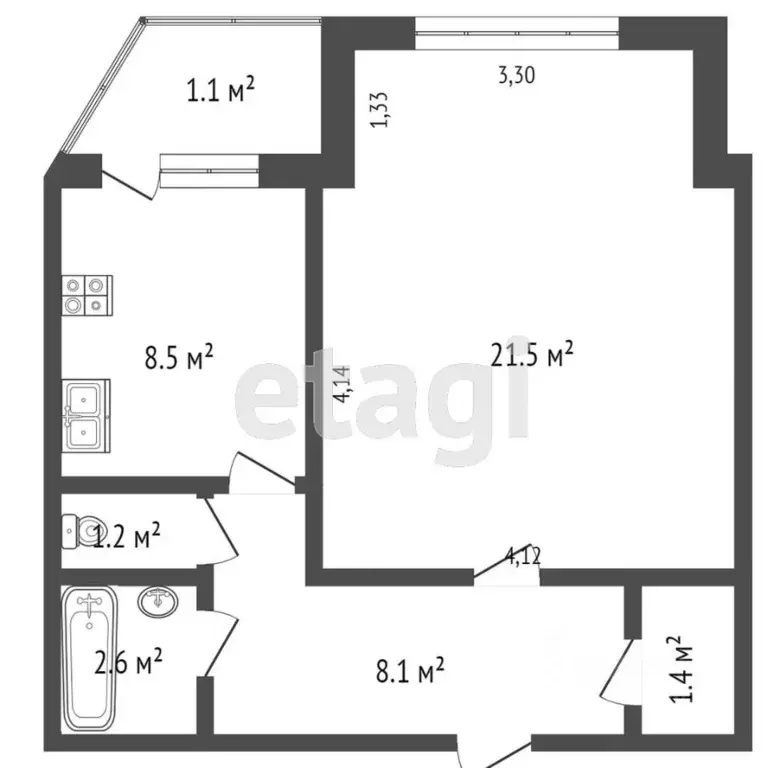 1-к кв. Ханты-Мансийский АО, Сургут ул. Лермонтова, 4/2 (43.3 м) - Фото 1