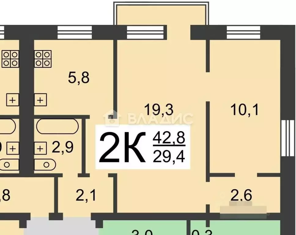 2-комнатная квартира: Вязники, улица Чехова, 25 (42.8 м) - Фото 0