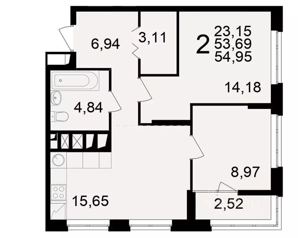 2-к кв. Рязанская область, Рязань ул. Чкалова (53.69 м) - Фото 0