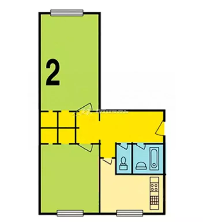 2-к кв. Крым, Симферополь ул. Кечкеметская, 101 (48.5 м) - Фото 1