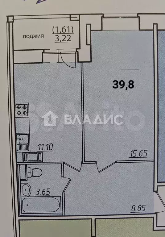 1-к. квартира, 39,8 м, 8/10 эт. - Фото 0
