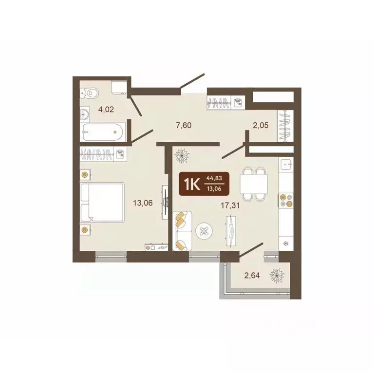 1-к кв. Кемеровская область, Новокузнецк Макеевская ул. (44.83 м) - Фото 2