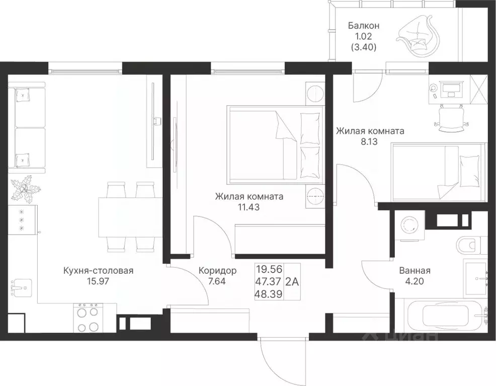 2-к кв. Татарстан, Лаишевский район, Столбищенское с/пос, с. Усады  ... - Фото 1