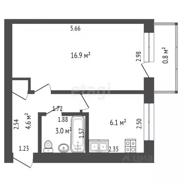 1-к кв. Забайкальский край, Чита Балейская ул., 3 (30.6 м) - Фото 1