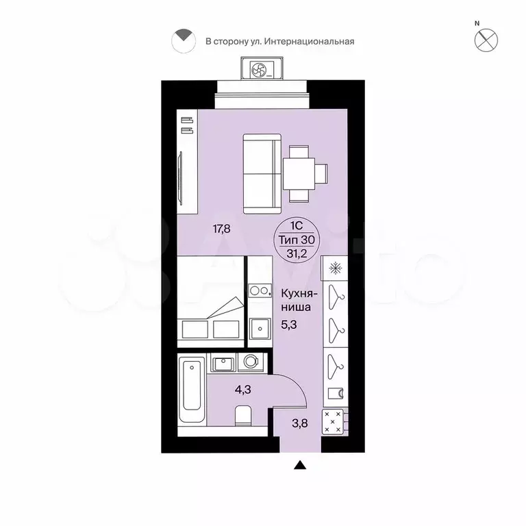 Квартира-студия, 31,2 м, 9/9 эт. - Фото 0