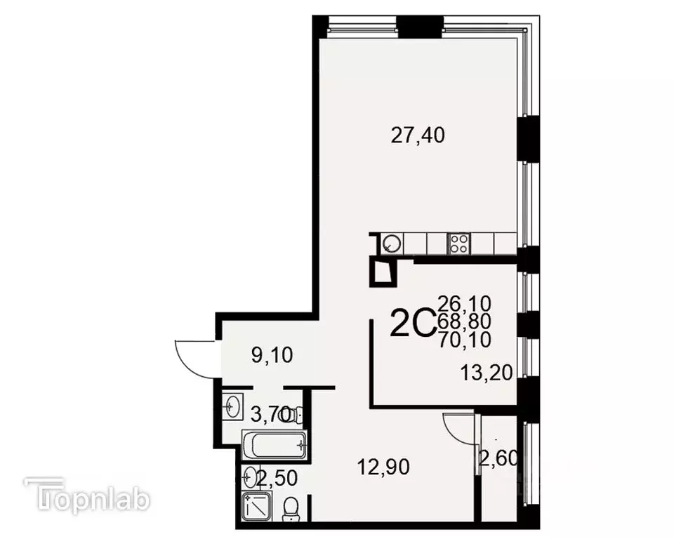 2-к кв. Рязанская область, Рязань Московское ш., 49к1 (70.1 м) - Фото 2