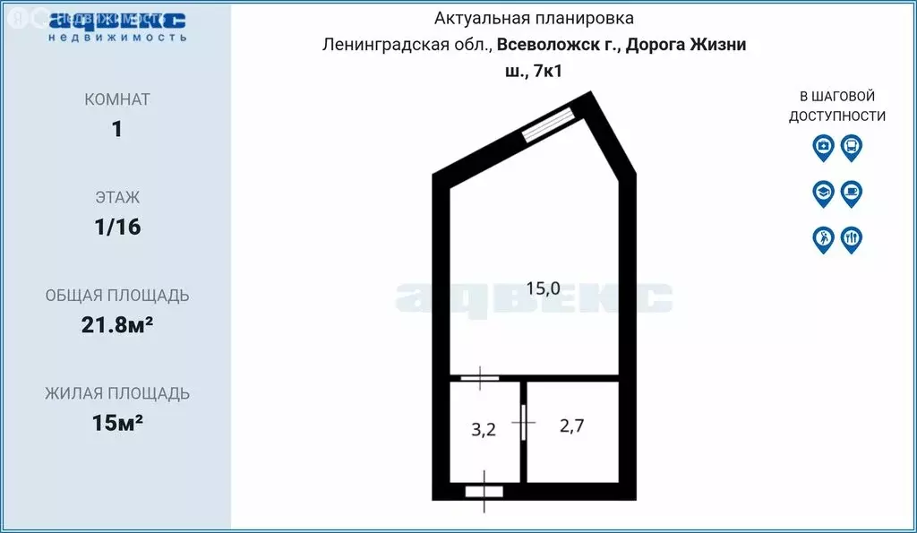 Квартира-студия: Всеволожск, шоссе Дорога Жизни, 7к1 (21.8 м) - Фото 2