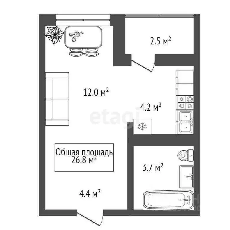 Студия Новосибирская область, Новосибирск Тайгинская ул., 39 (26.6 м) - Фото 2
