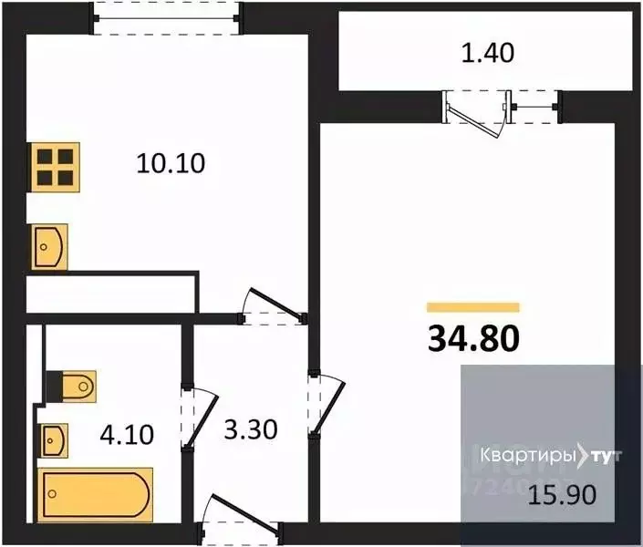 1-к кв. Воронежская область, Воронеж ул. Шишкова, 140Б/11 (34.8 м) - Фото 0