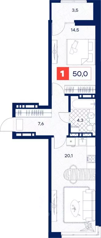 1-к кв. Тюменская область, Тюмень  (50.0 м) - Фото 0