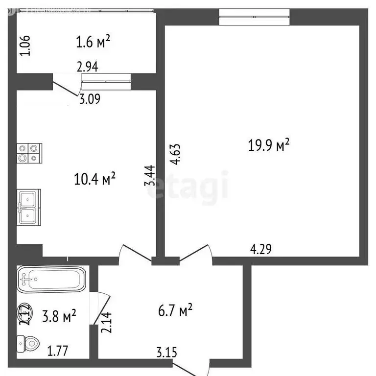 1-комнатная квартира: Калининград, Римская улица, 29 (41 м) - Фото 1