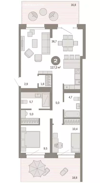 2-комнатная квартира: Новосибирск, Зыряновская улица, 53с (117.18 м) - Фото 2