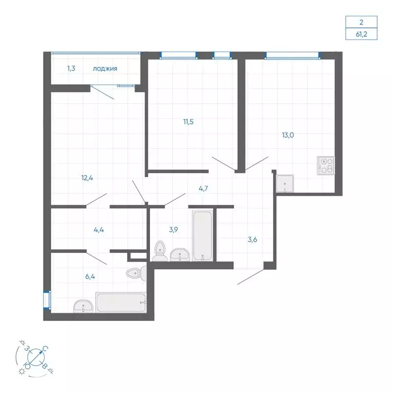 2-комнатная квартира: Екатеринбург, улица Вильгельма де Геннина, 59 ... - Фото 1